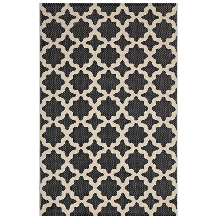 Cerelia Black and Beige Trellis 8x10 Synthetic Area Rug