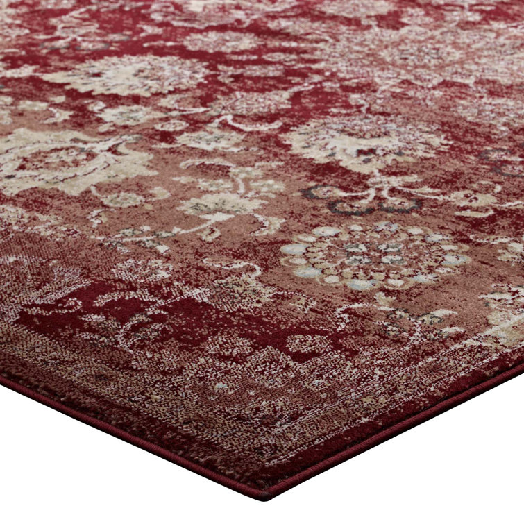 Cynara Distressed Floral Medallion 8x10 Red Beige Synthetic Area Rug