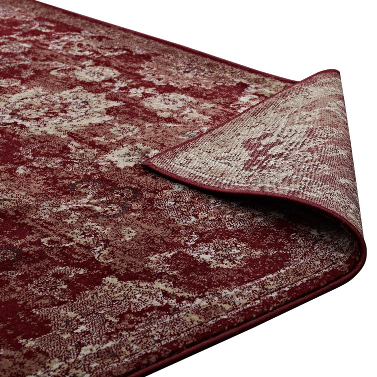 Cynara Distressed Floral Medallion 8x10 Red Beige Synthetic Area Rug