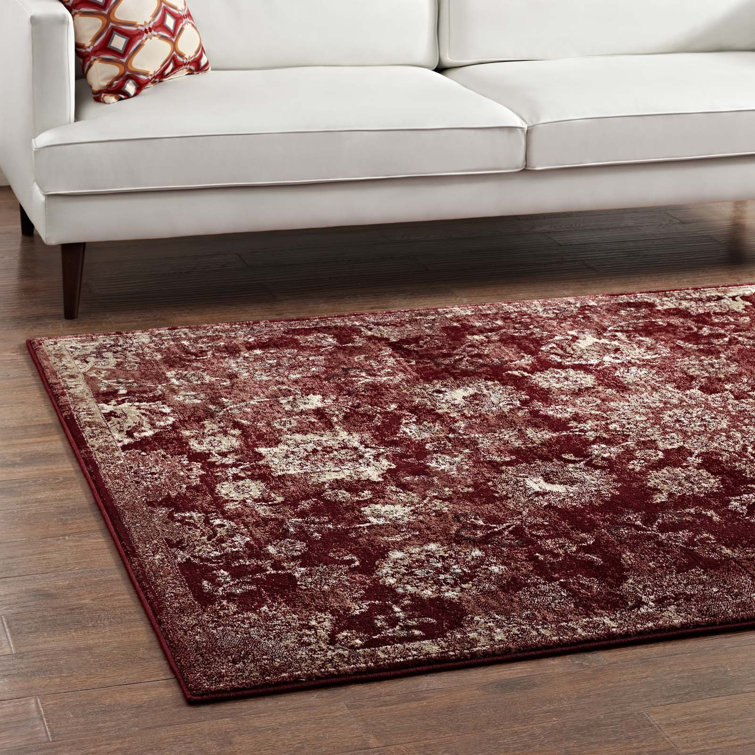 Cynara Distressed Floral Medallion 8x10 Red Beige Synthetic Area Rug