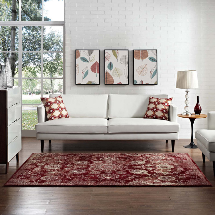 Cynara Distressed Floral Medallion 8x10 Red Beige Synthetic Area Rug