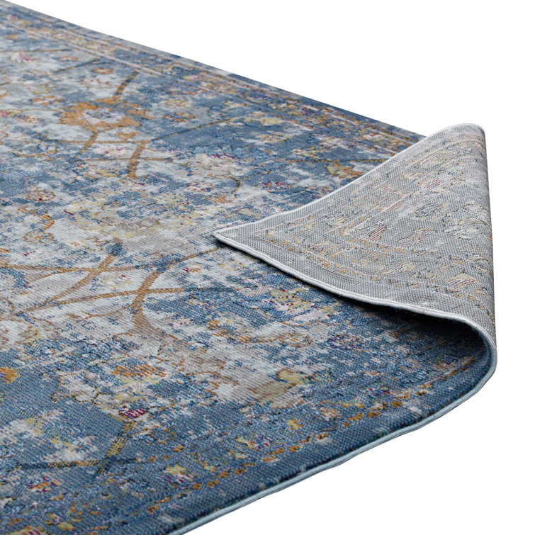 Minu Blue Gray Yellow Orange Floral Synthetic 4' x 6' Area Rug
