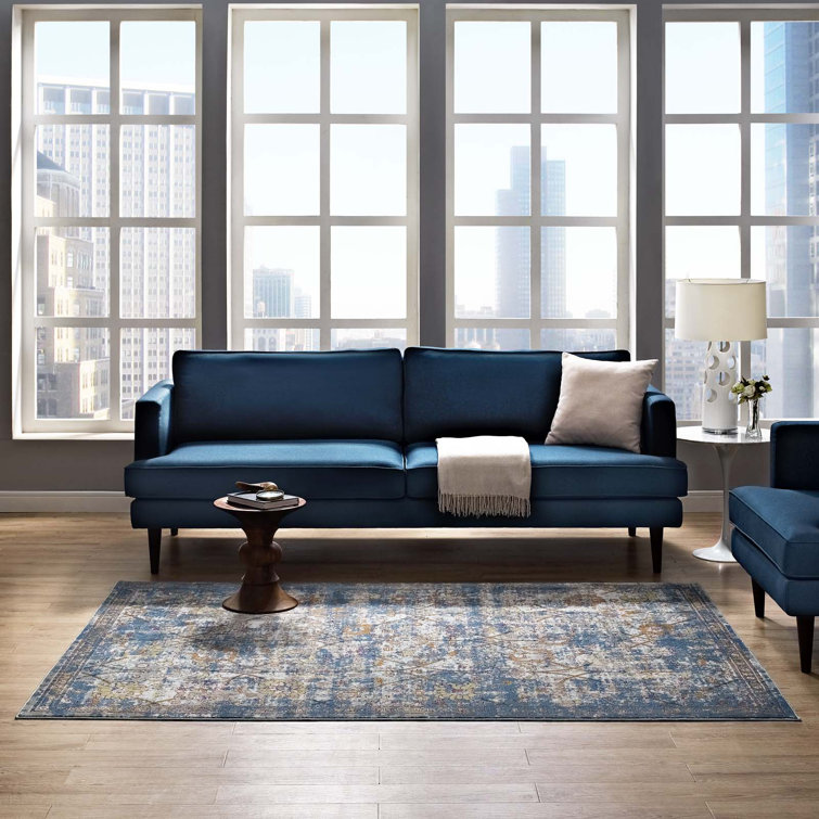 Minu Blue Gray Yellow Orange Floral Synthetic 4' x 6' Area Rug