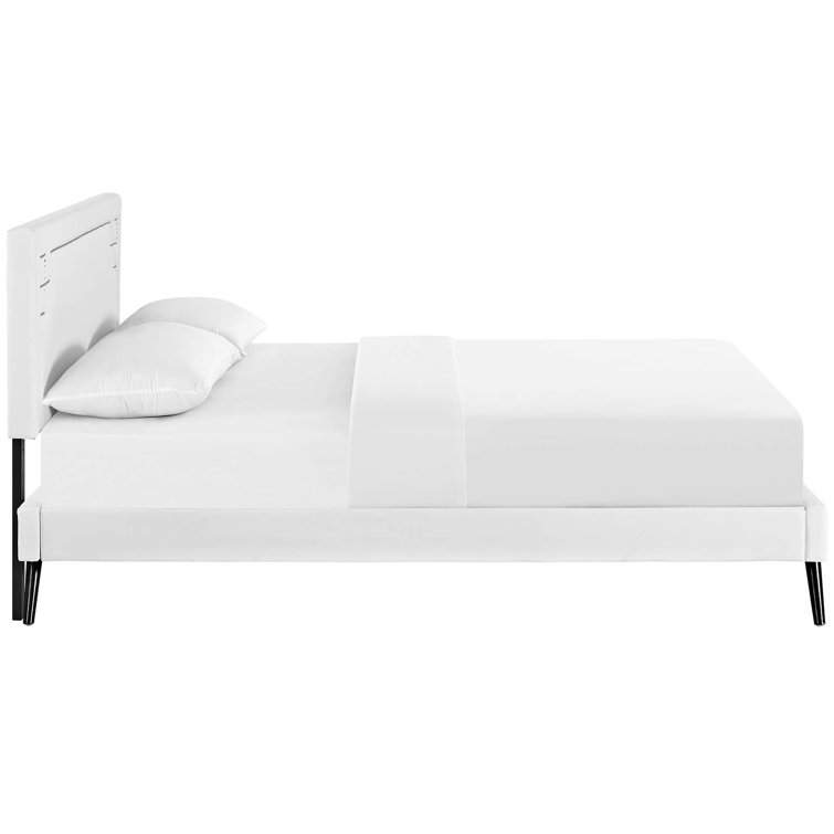 Ruthie Queen White Faux Leather Upholstered Platform Bed