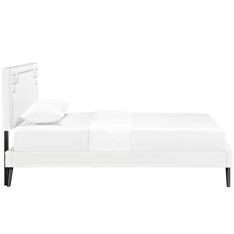 Ruthie Queen White Faux Leather Upholstered Platform Bed