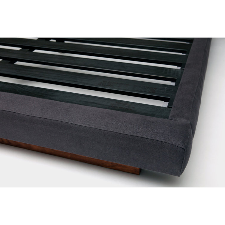 King Ash Linen Tufted Upholstered Platform Bed with Walnut Base
