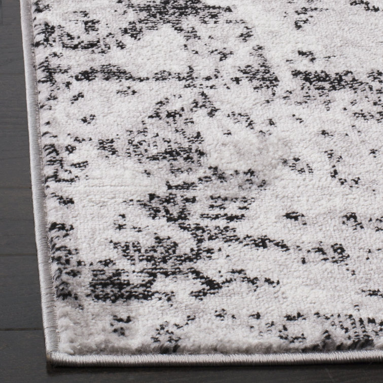 Charcoal and Ivory Square Abstract Synthetic Rug, 4' x 4'