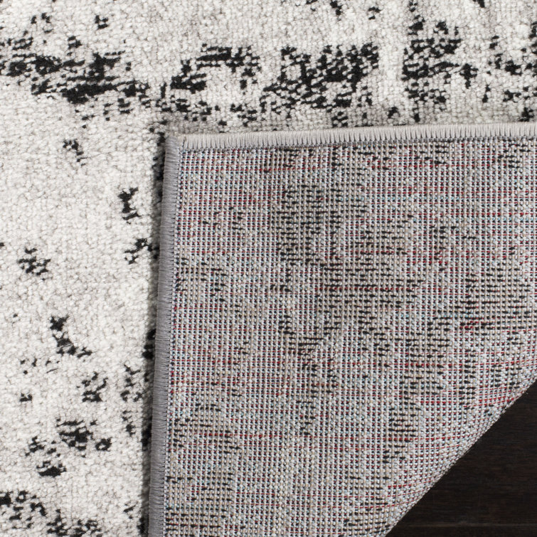 Charcoal and Ivory Square Abstract Synthetic Rug, 4' x 4'