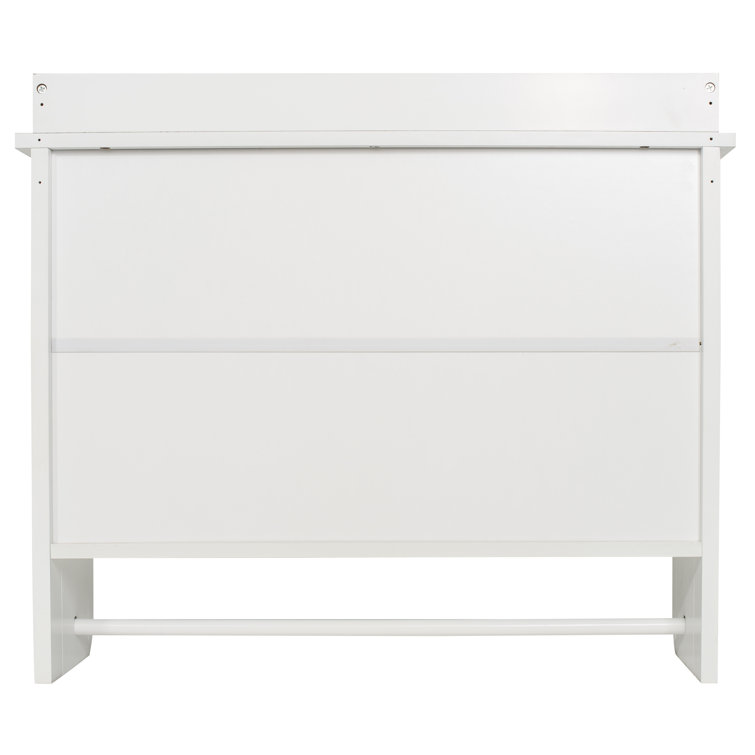 Elevated White Wooden Floating Wall Shelf with Towel Bar