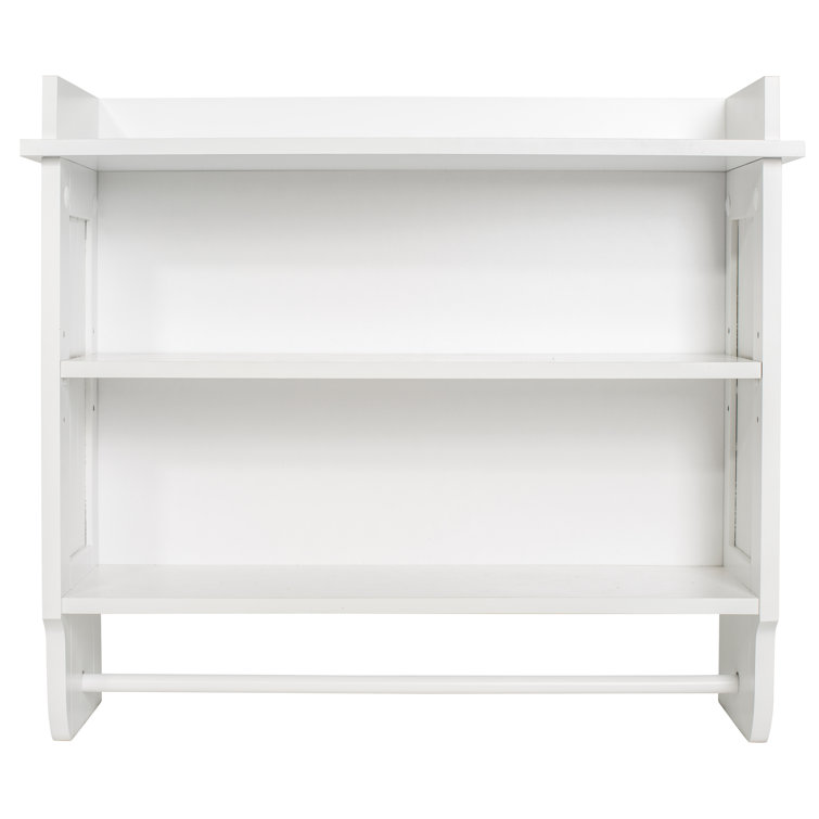 Elevated White Wooden Floating Wall Shelf with Towel Bar
