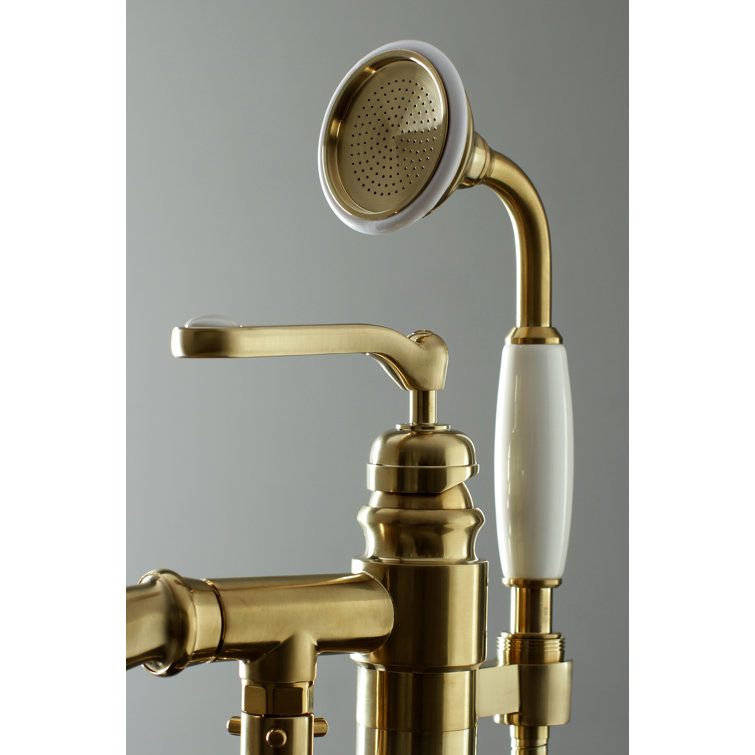 Brushed Brass Freestanding Tub Faucet with Hand Shower