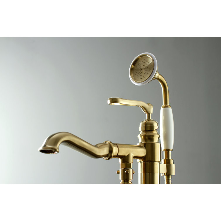 Brushed Brass Freestanding Tub Faucet with Hand Shower