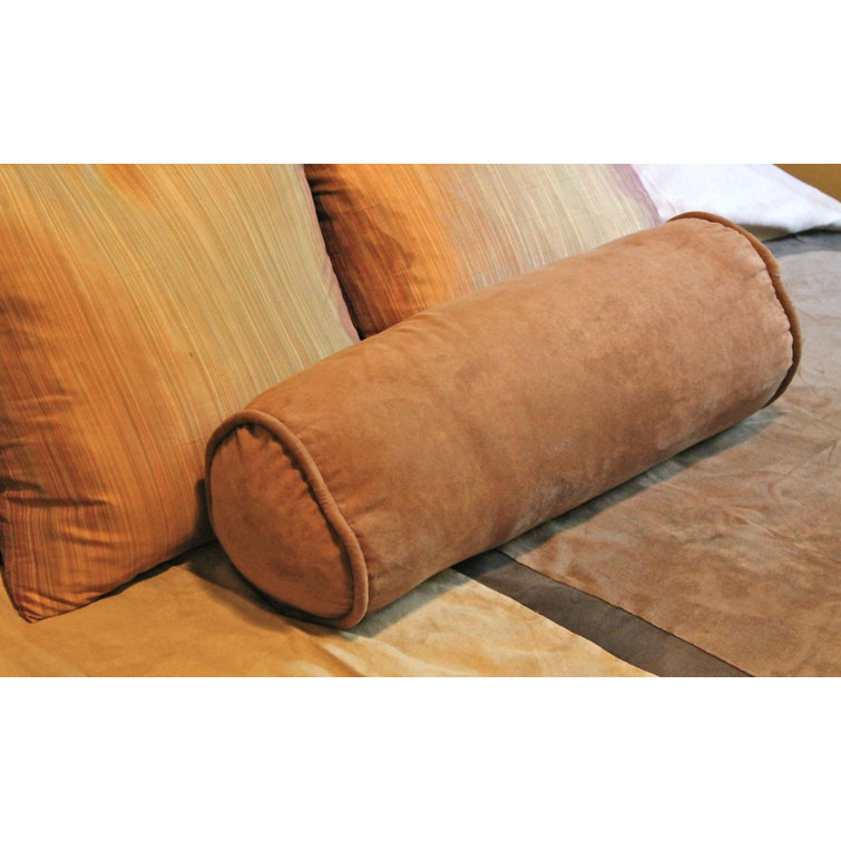 Saddle Brown Microsuede Double-Corded Bolster Pillows, 20" x 8", Set of 2