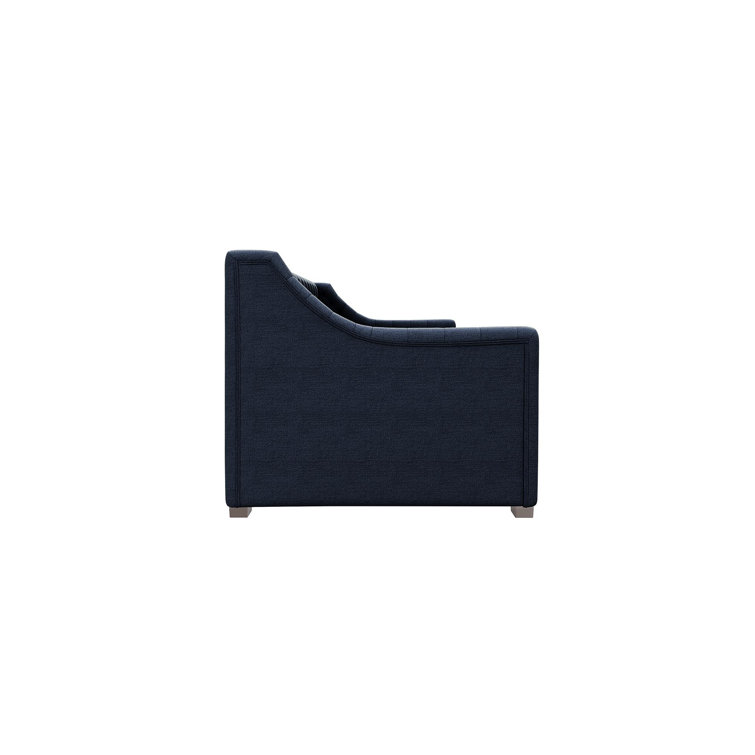 Navy Blue Velvet Twin Daybed with Trundle and Tufted Upholstery