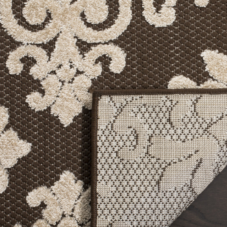 Brown and Cream Geometric Floral Indoor/Outdoor Rug