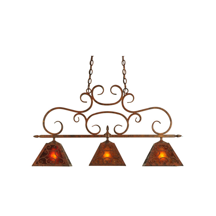 Antique Rust 3-Light Glass Island Pendant