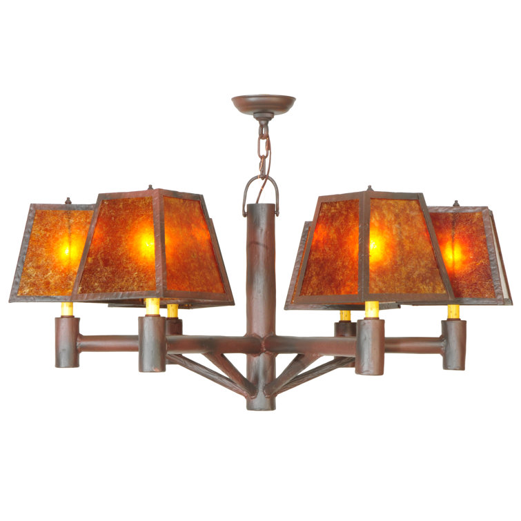 Bronze Mission Style 6-Light Chandelier with Amber Shades
