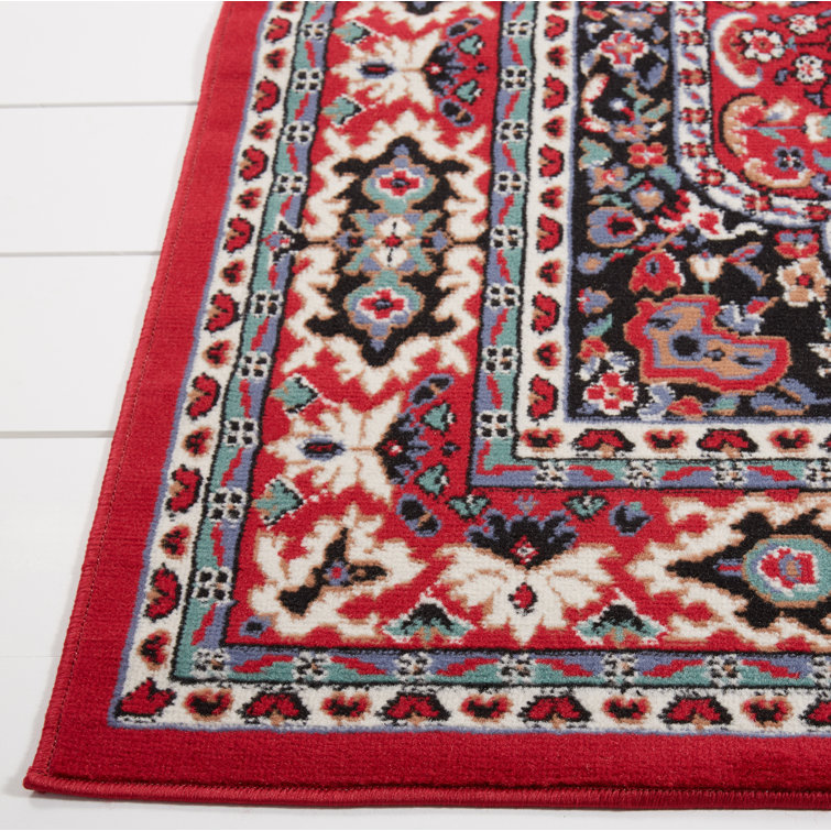 Red and Cream Synthetic Oriental Area Rug, 5'2" x 7'4"