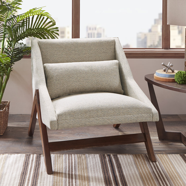 Boomerang Brown Rubber Wood Accent Chair with Mustard Fabric