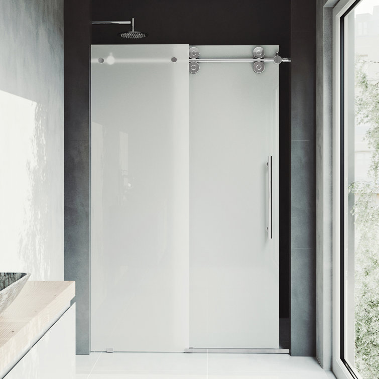 Frameless 60" Frosted Glass Sliding Shower Door with Brushed Stainless Steel Hardware