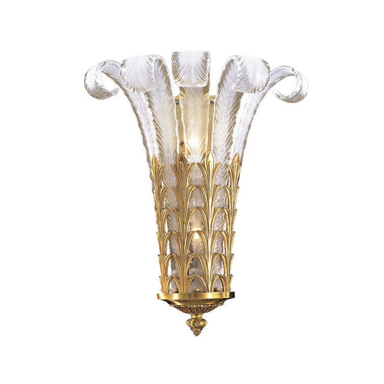 French Gold 16.5" Art Deco Sconce with White Murano Glass