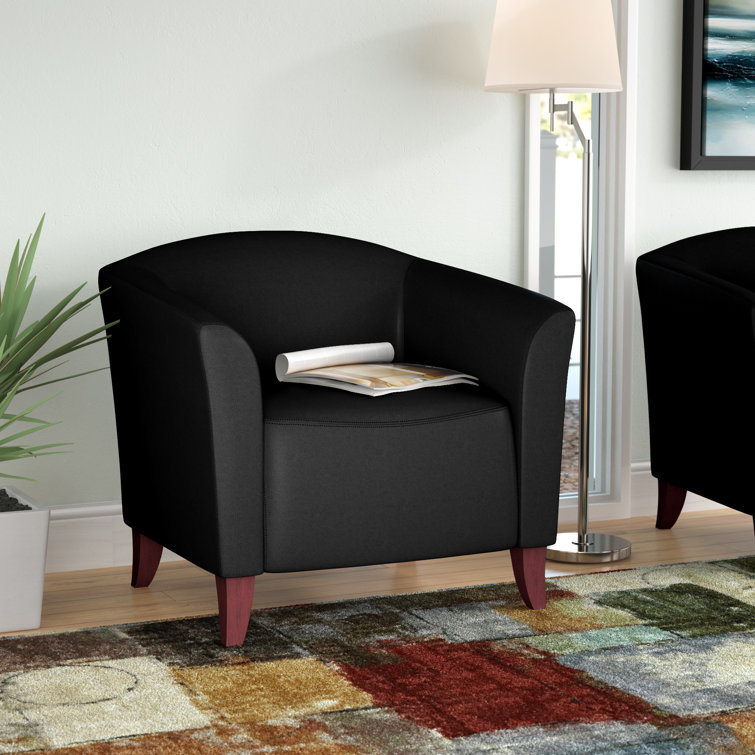 Hercules Imperial Luxe Black Leather Reception Chair with Wood Frame