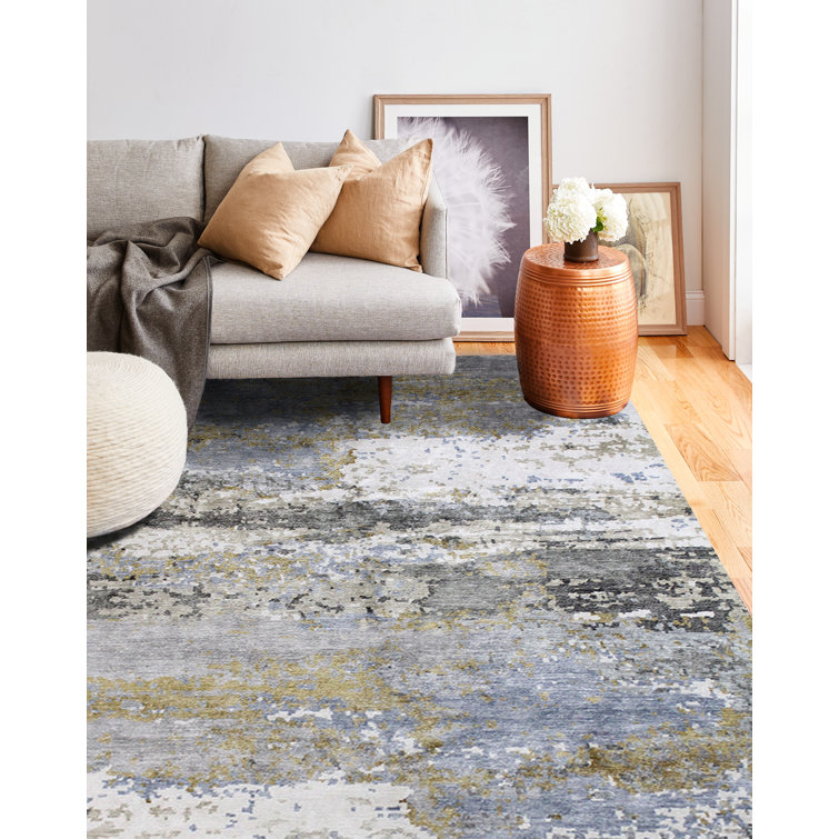 Gray Hand-Knotted Viscose Abstract 9' x 12' Rug