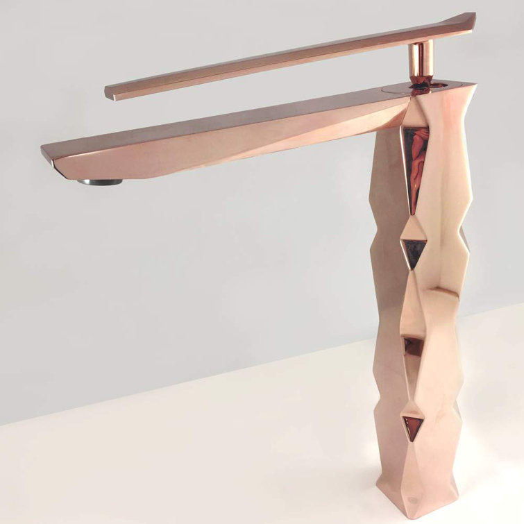 Rose Gold Geometric Single Handle Vessel Sink Faucet