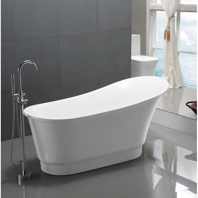 Prima 67'' Glossy White Acrylic Freestanding Soaking Bathtub