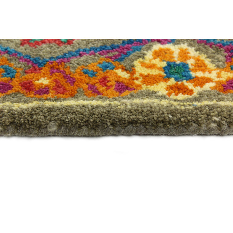 Handmade Multicolor Wool Floral Tufted Runner Rug