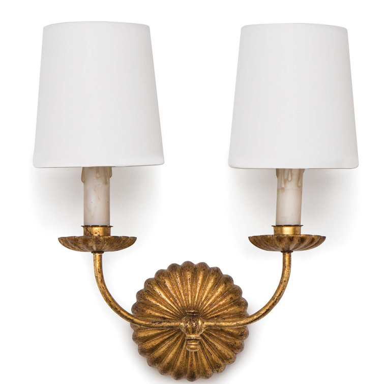 Regina Antique Gold Leaf Linen Shade Dimmable Wall Sconce