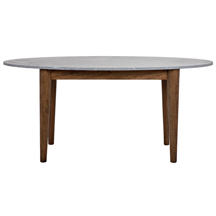 Mid-century Modern Round Marble Top Dining Table with Solid Wood Base