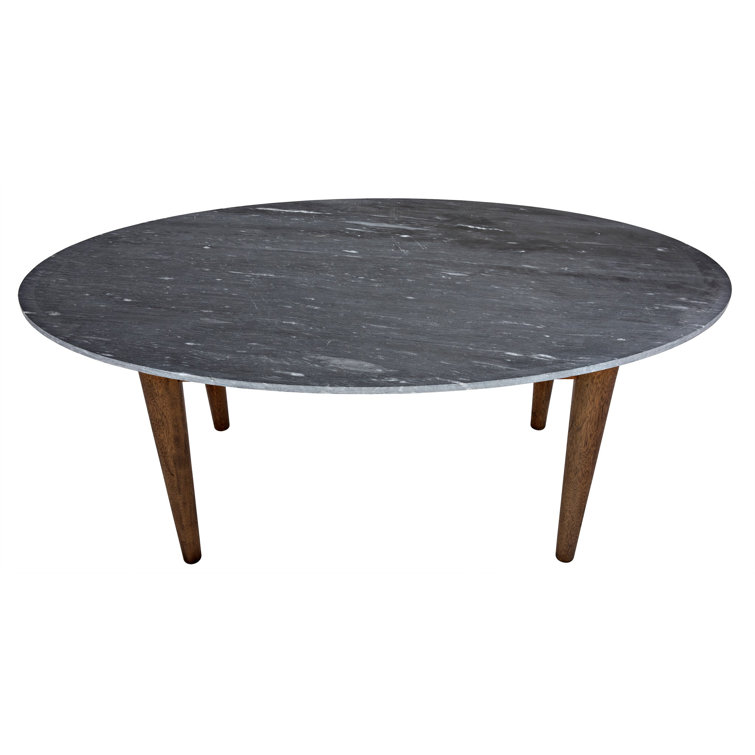 Mid-century Modern Round Marble Top Dining Table with Solid Wood Base