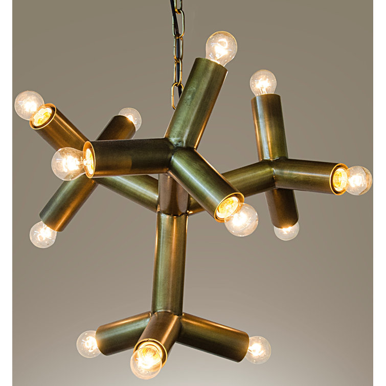 Antique Brass 12-Light Geometric Chandelier with 6ft Chain