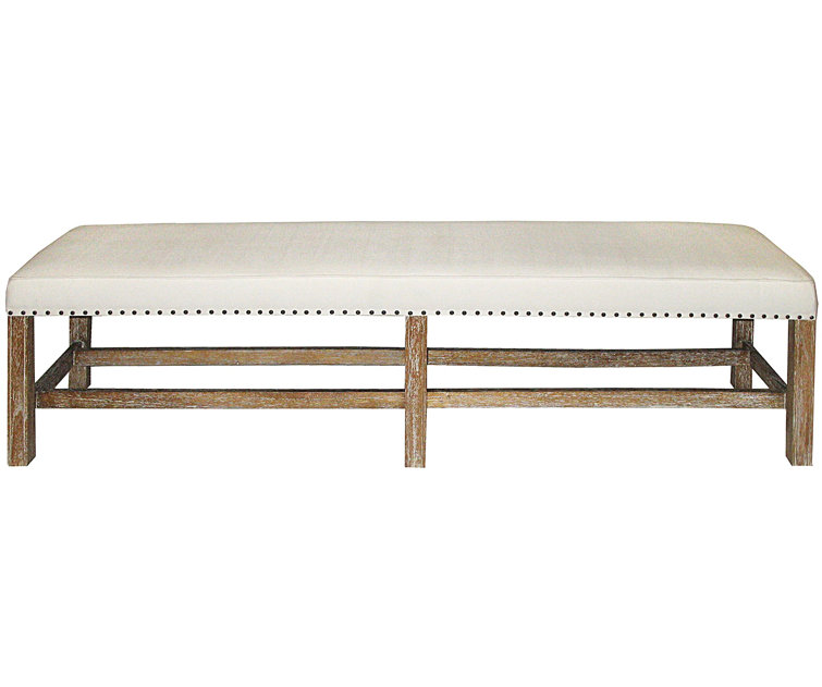 Sweden 72'' Grey Wash Mindi Wood and Cotton Upholstered Bench