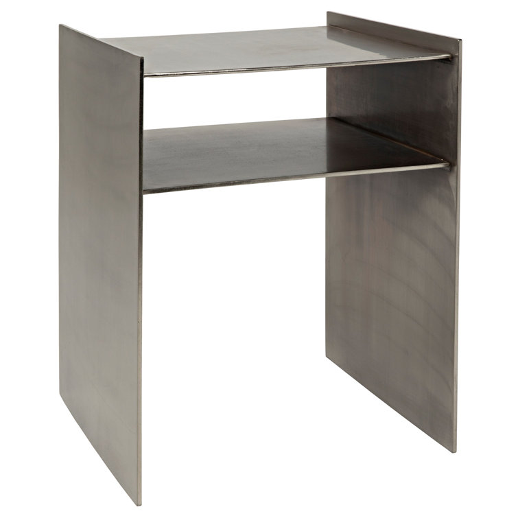 Cyrus Antique Silver Metal and Glass Square Side Table