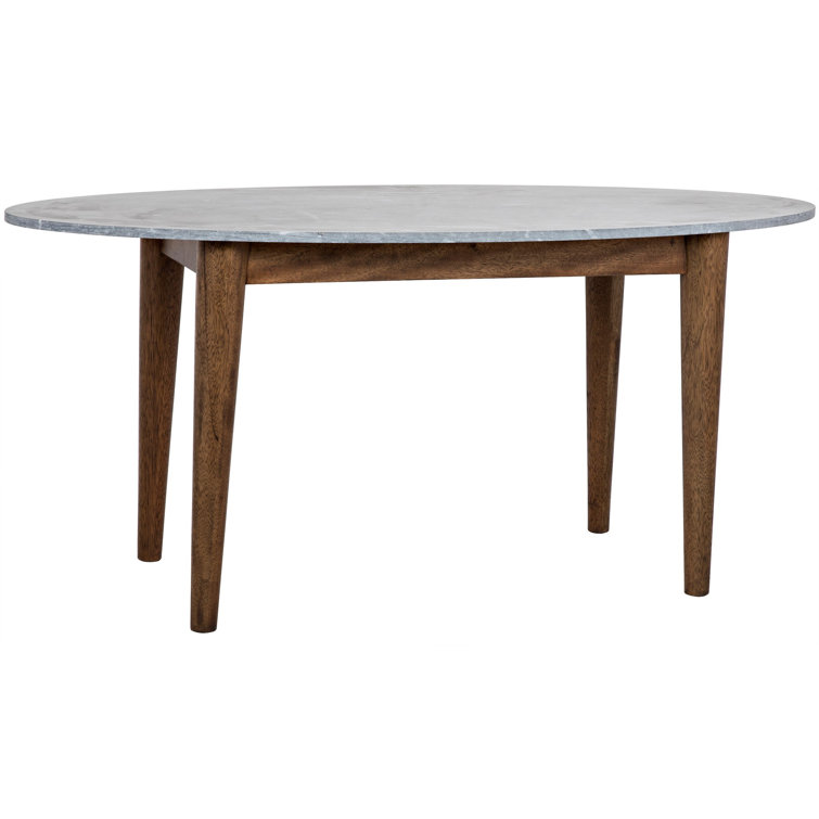 Mid-century Modern Round Marble Top Dining Table with Solid Wood Base