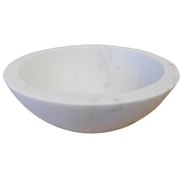 14'' White Marble Circular Vessel Bathroom Sink