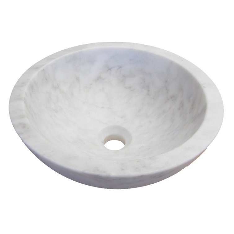 14'' White Marble Circular Vessel Bathroom Sink