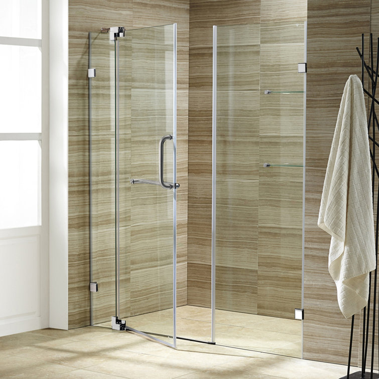 Pirouette 48" Frameless Clear Glass Pivot Shower Door with Black Hardware