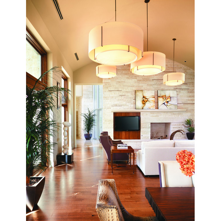 Exos Double Shade Drum Pendant in Opaque Natural Iron and Anna