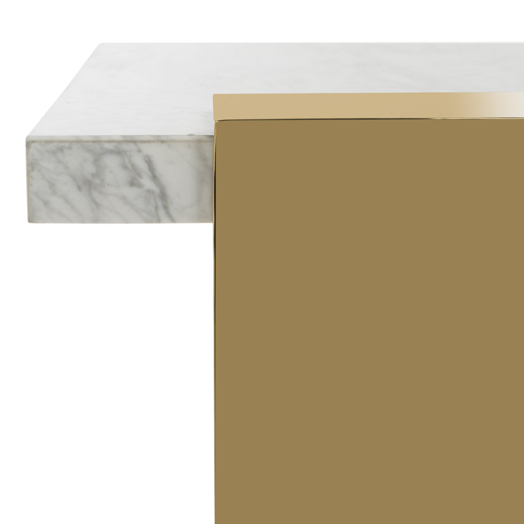 Mycha Luxurious White Marble and Brass Rectangular Coffee Table with Storage