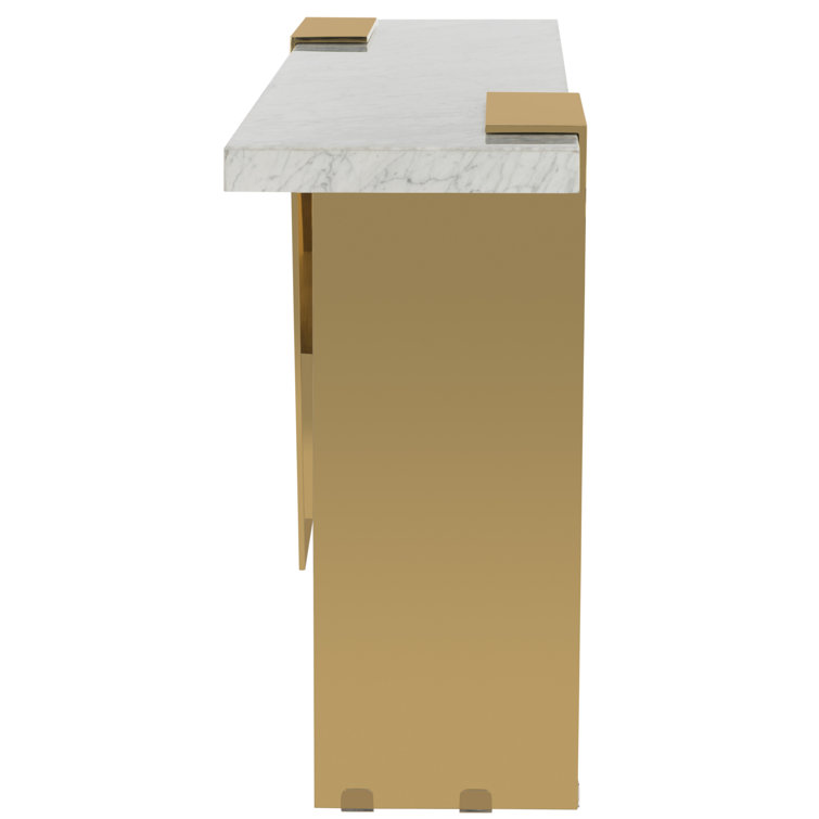 Mycha Bold Brass Foundation White Marble Console Table