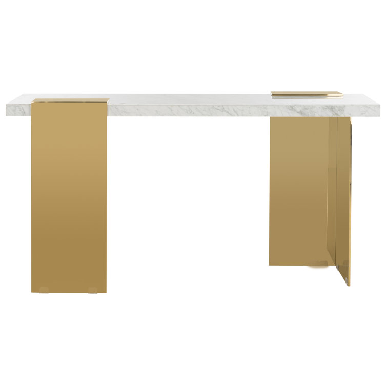 Mycha Bold Brass Foundation White Marble Console Table