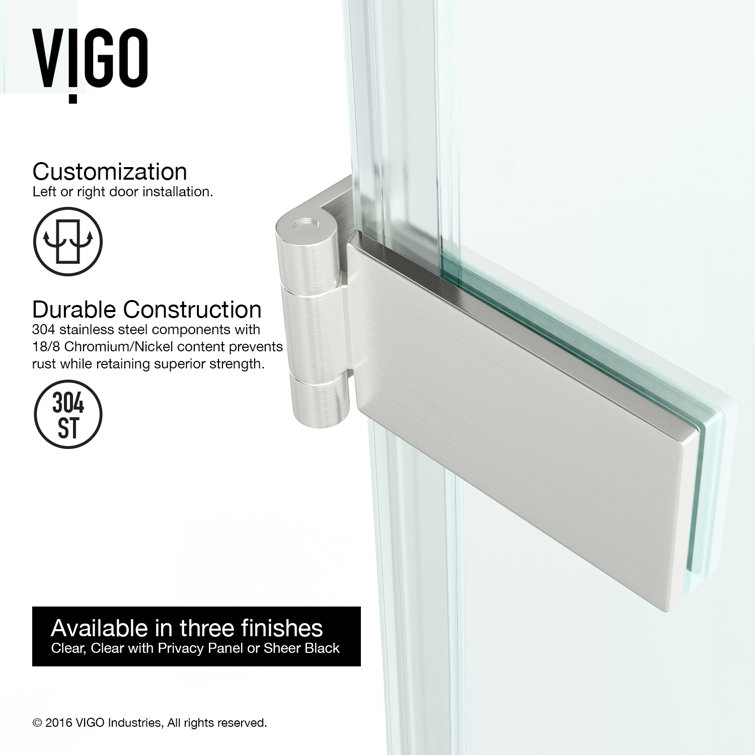 Soho 25" x 71" Frameless Clear Glass Shower Door with Stainless Steel Hardware