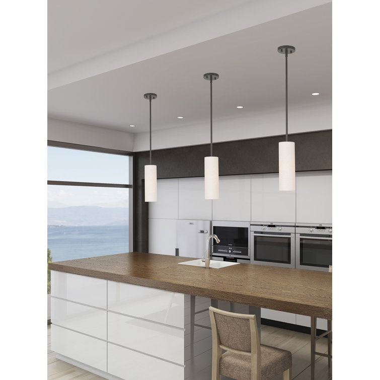English Bronze Adjustable Single Pendant Light with Oatmeal Shade