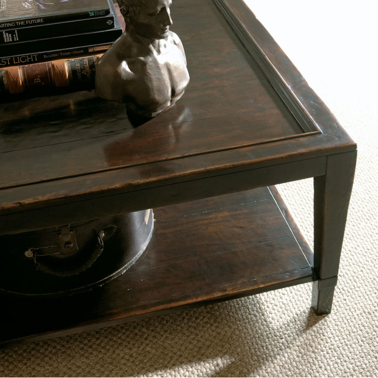 Vintage Brown Mahogany Square Coffee Table with Storage