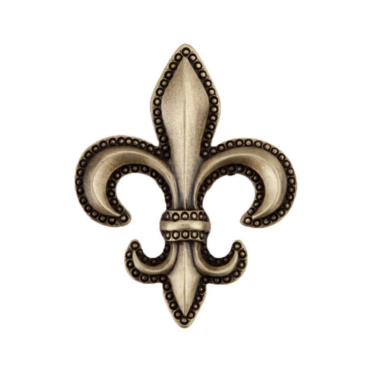 Antique Brass Fleur-De-Lis Cabinet Knob with Mounting Hardware