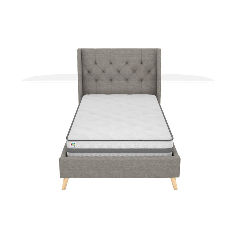 Gray Linen Tufted Upholstered Queen Bed with Wood Frame