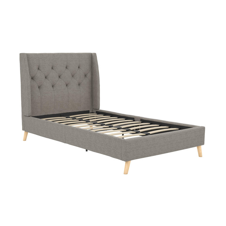 Gray Linen Tufted Upholstered Queen Bed with Wood Frame